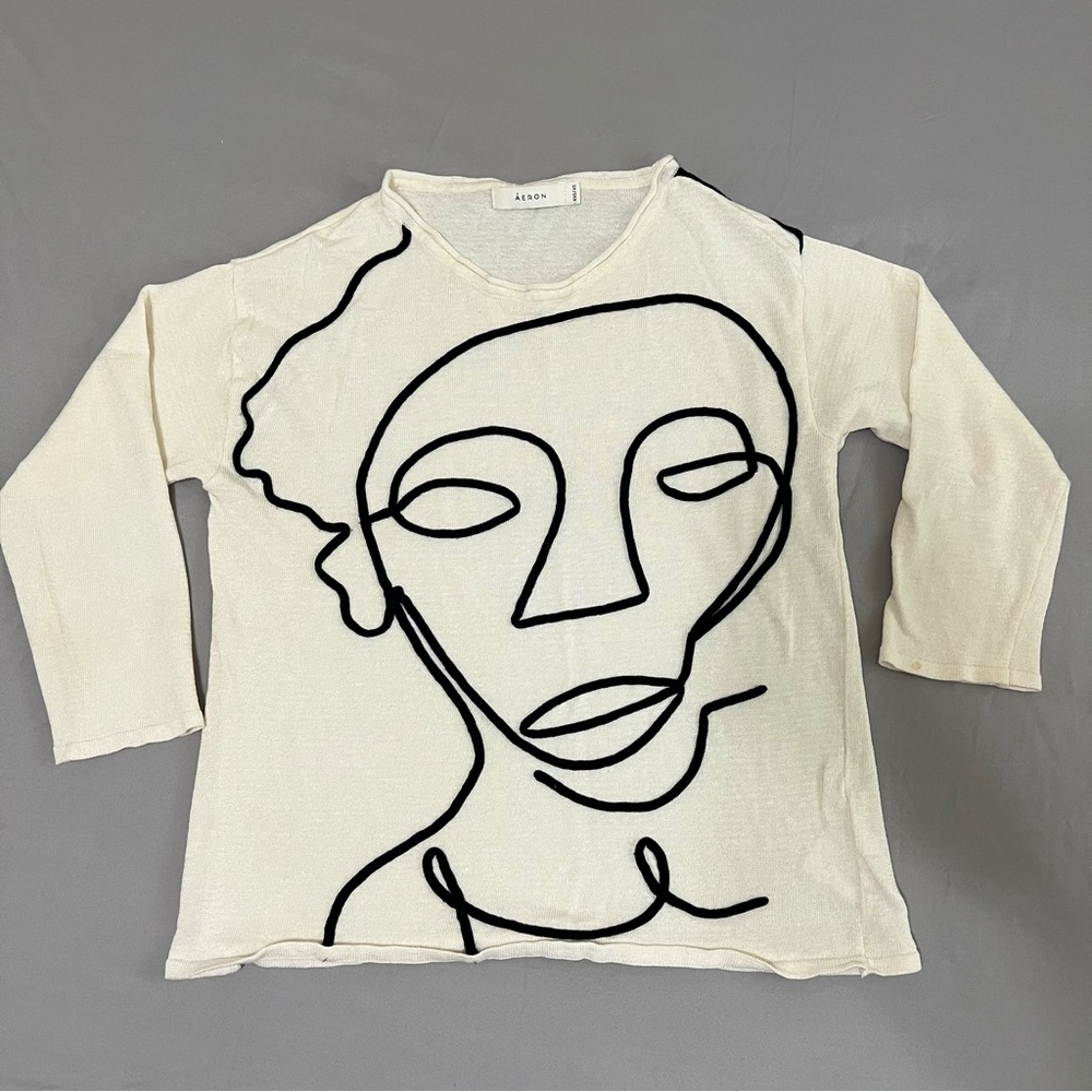 Cream Sweater with Black Abstract Design - Picture 2 of 13